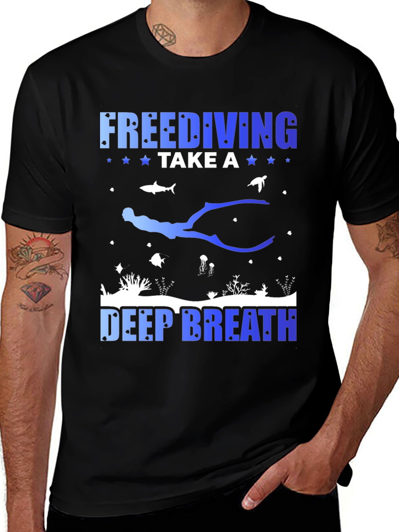 Freediving Take a Deep Breath Black Graphic T-Shirt