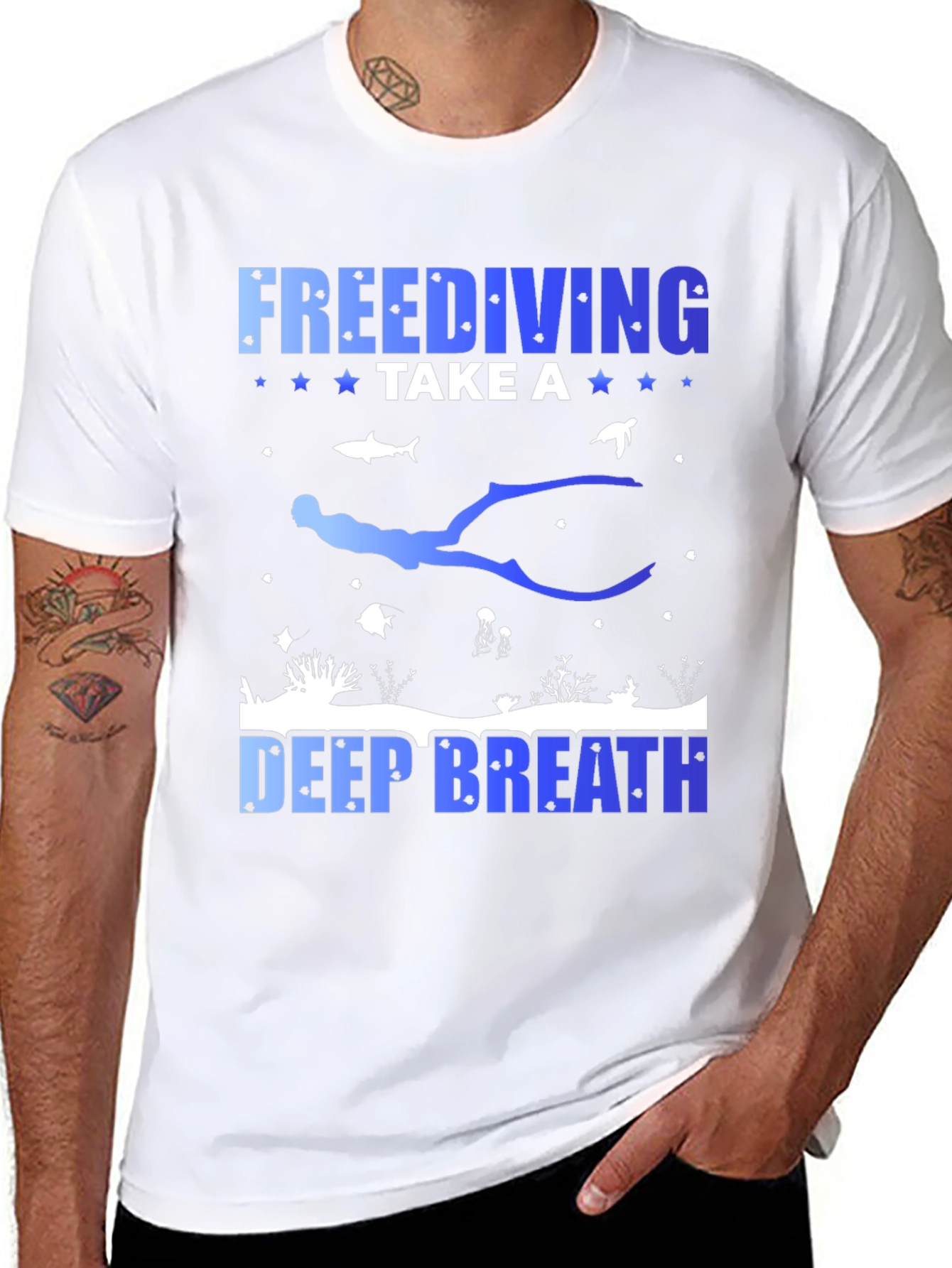 Freediving Take a Deep Breath Black Graphic T-Shirt