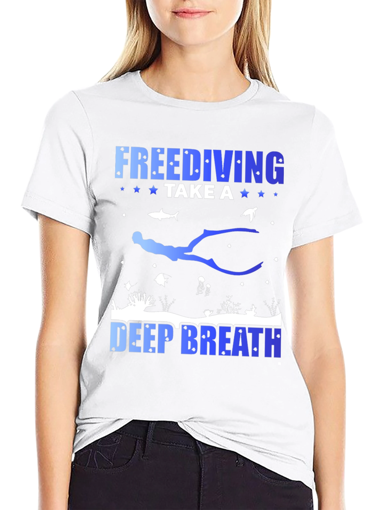 Freediving Take a Deep Breath Black Graphic T-Shirt