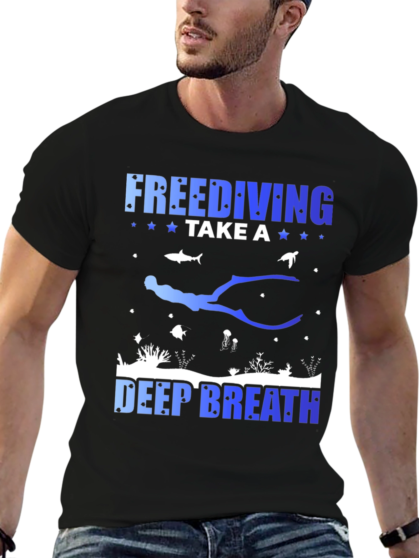 Freediving Take a Deep Breath Black Graphic T-Shirt