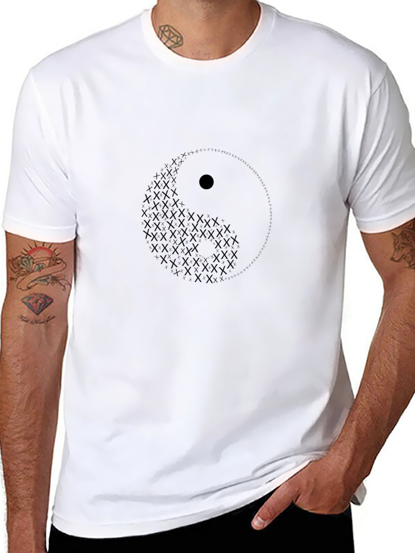 Yin Yang Symbol Graphic Print Black T-Shirt