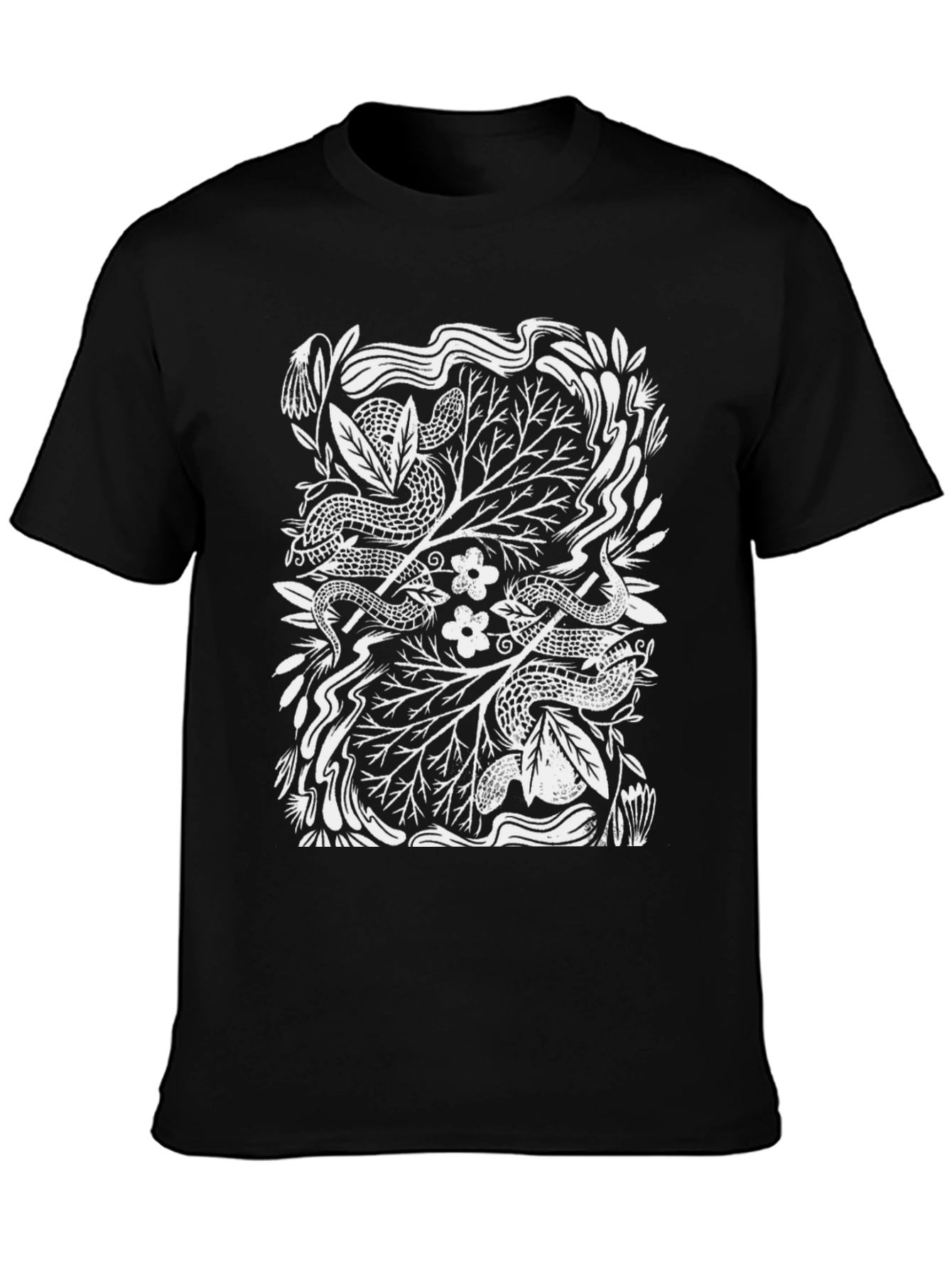 Snakes & Flowers Graphic Tee - Unisex Black T-Shirt