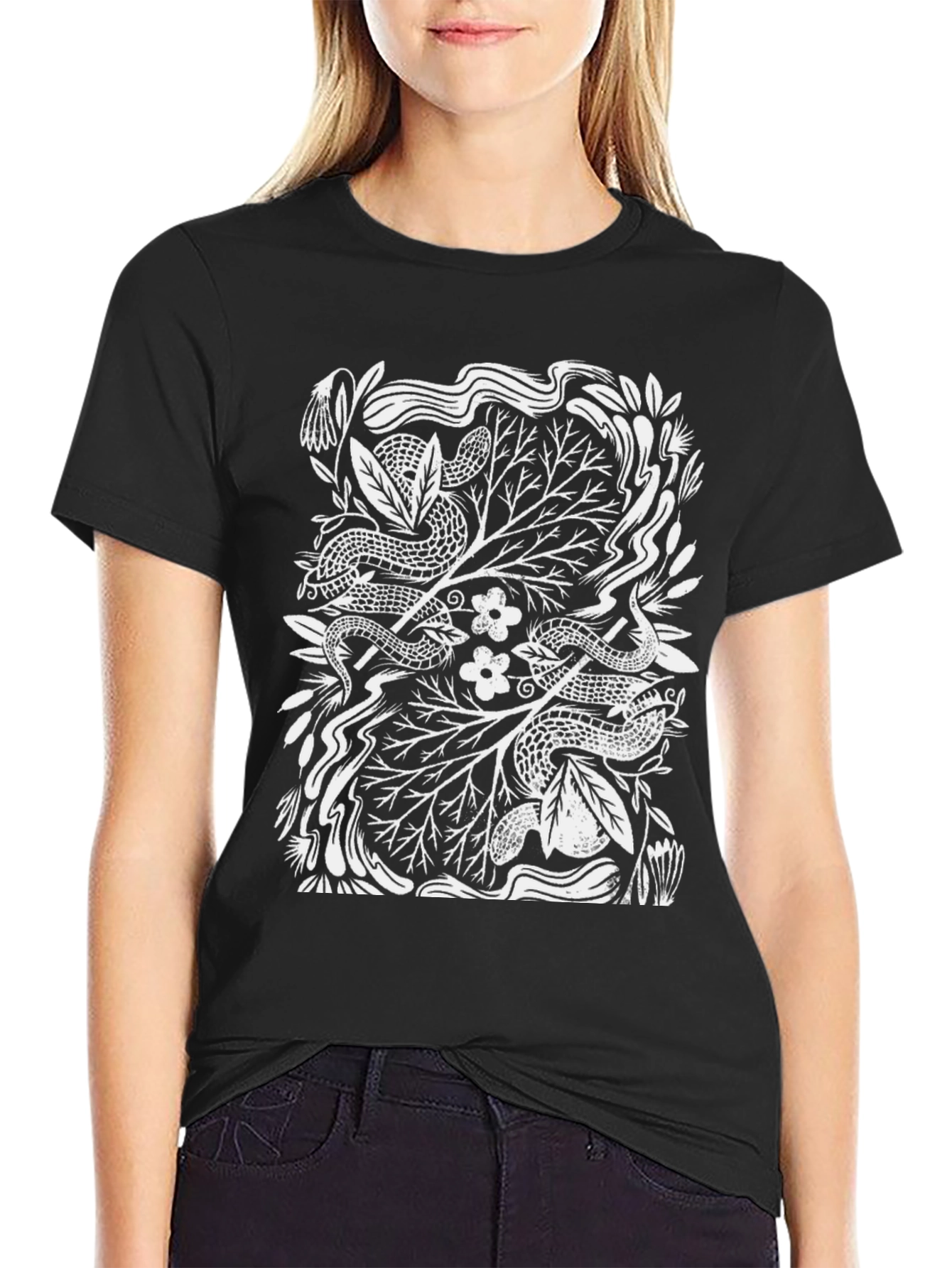 Snakes & Flowers Graphic Tee - Unisex Black T-Shirt