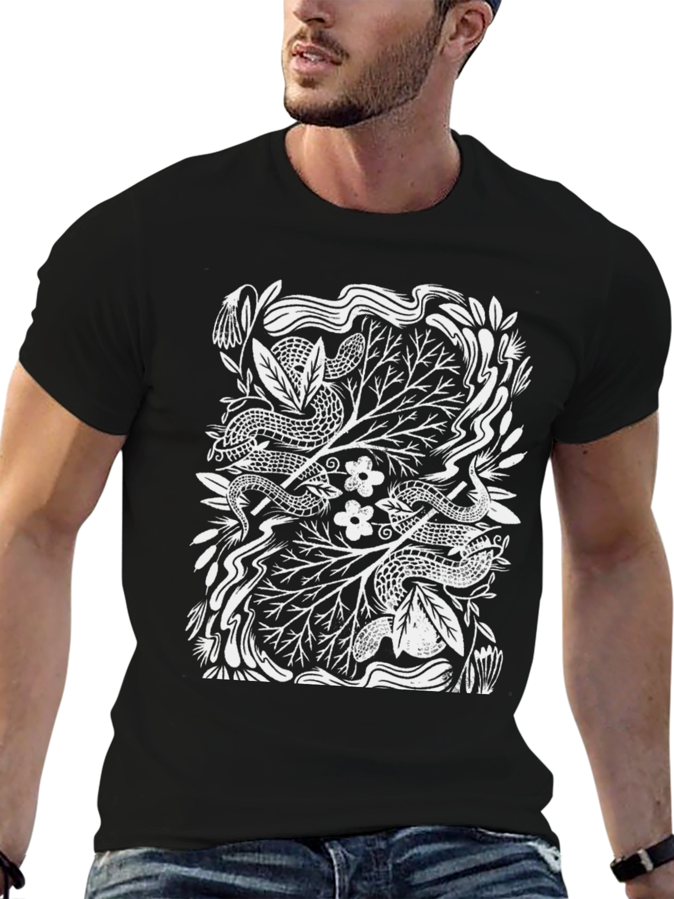 Snakes & Flowers Graphic Tee - Unisex Black T-Shirt