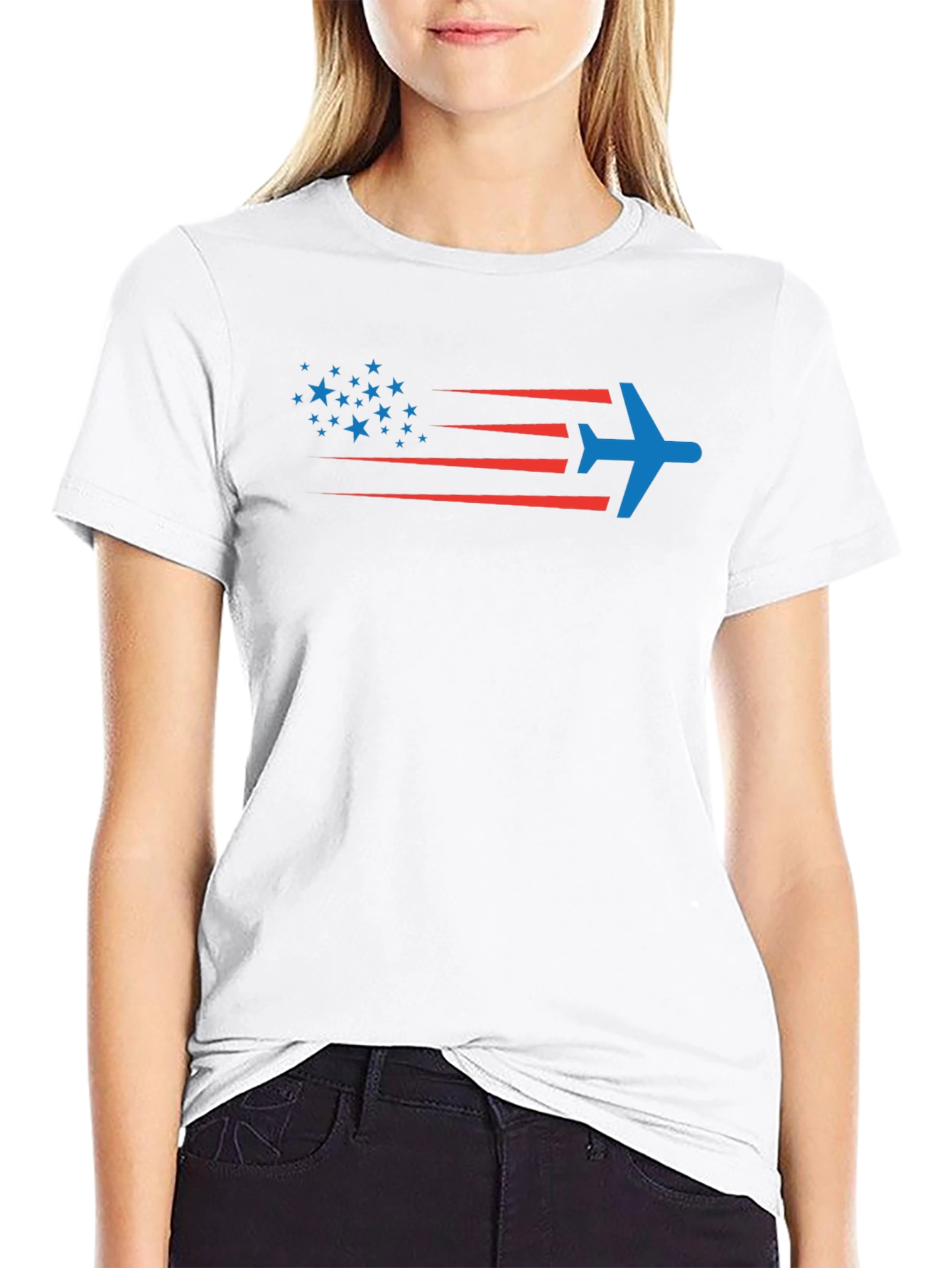 Patriotic Plane T-Shirt - Stars & Stripes Airplane Design