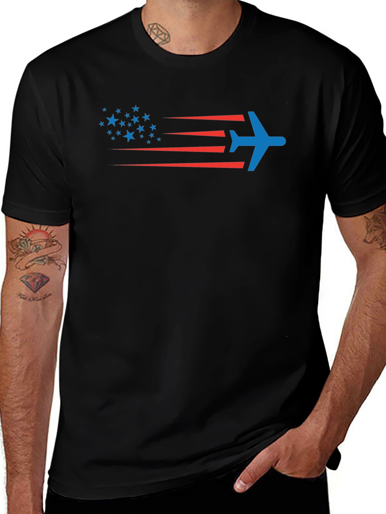 Patriotic Plane T-Shirt - Stars & Stripes Airplane Design