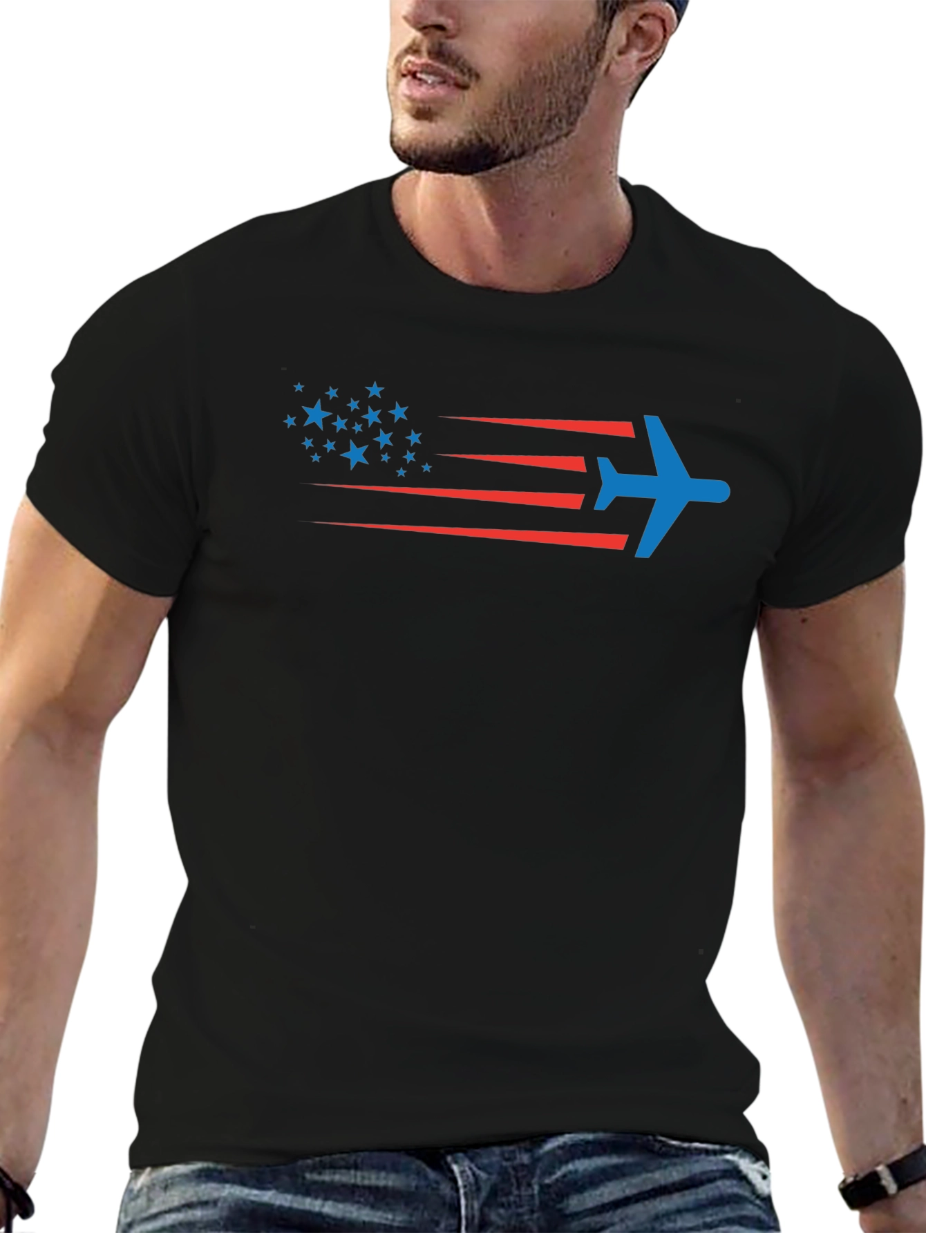 Patriotic Plane T-Shirt - Stars & Stripes Airplane Design
