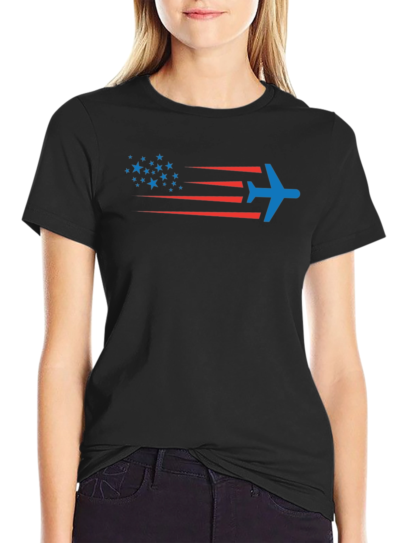 Patriotic Plane T-Shirt - Stars & Stripes Airplane Design