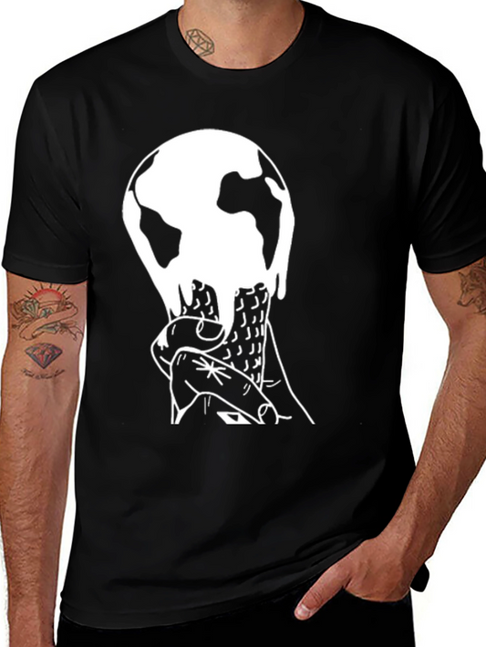 Melting Earth Graphic Tee - Black Cotton Blend T-Shirt