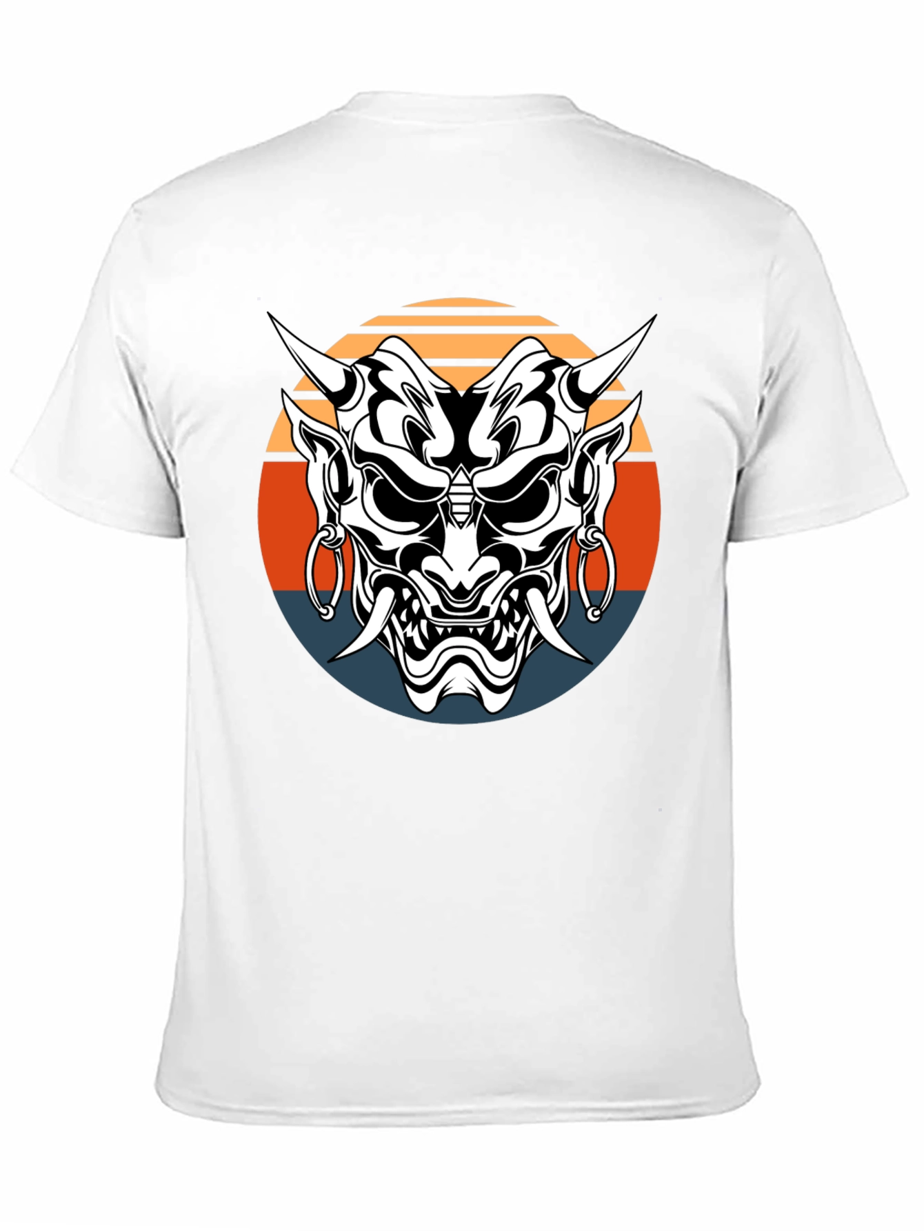 Japanese Oni Mask Graphic Tee - Black Cotton T-Shirt