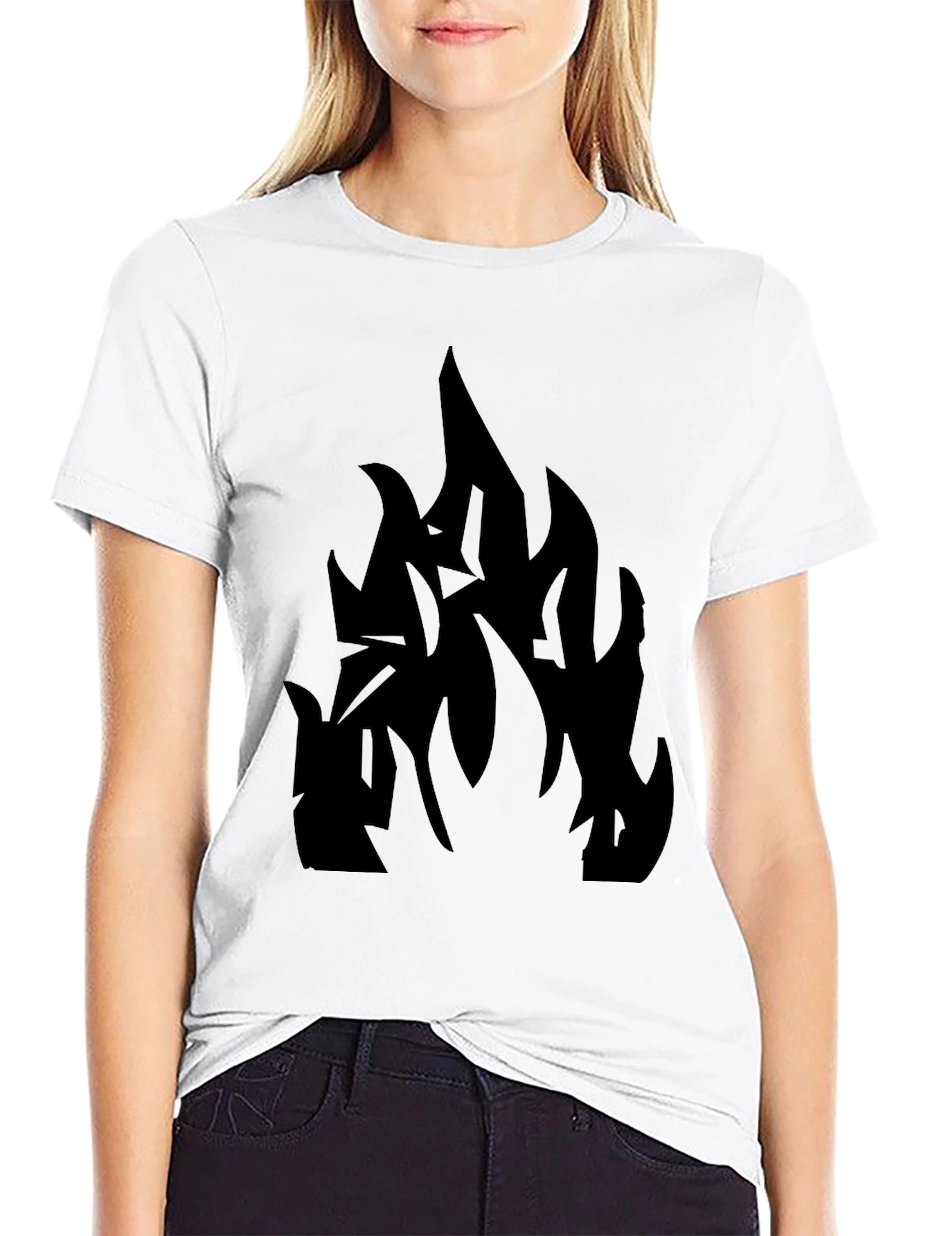 Black T-Shirt with Abstract Flame Design