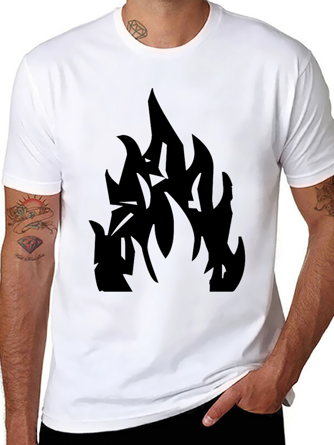 Black T-Shirt with Abstract Flame Design