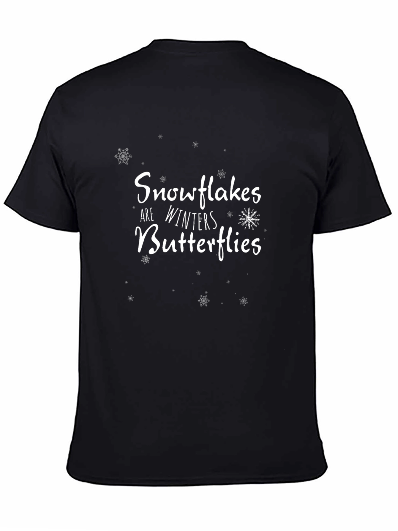 Snowflake Winter Butterfly Black T-Shirt