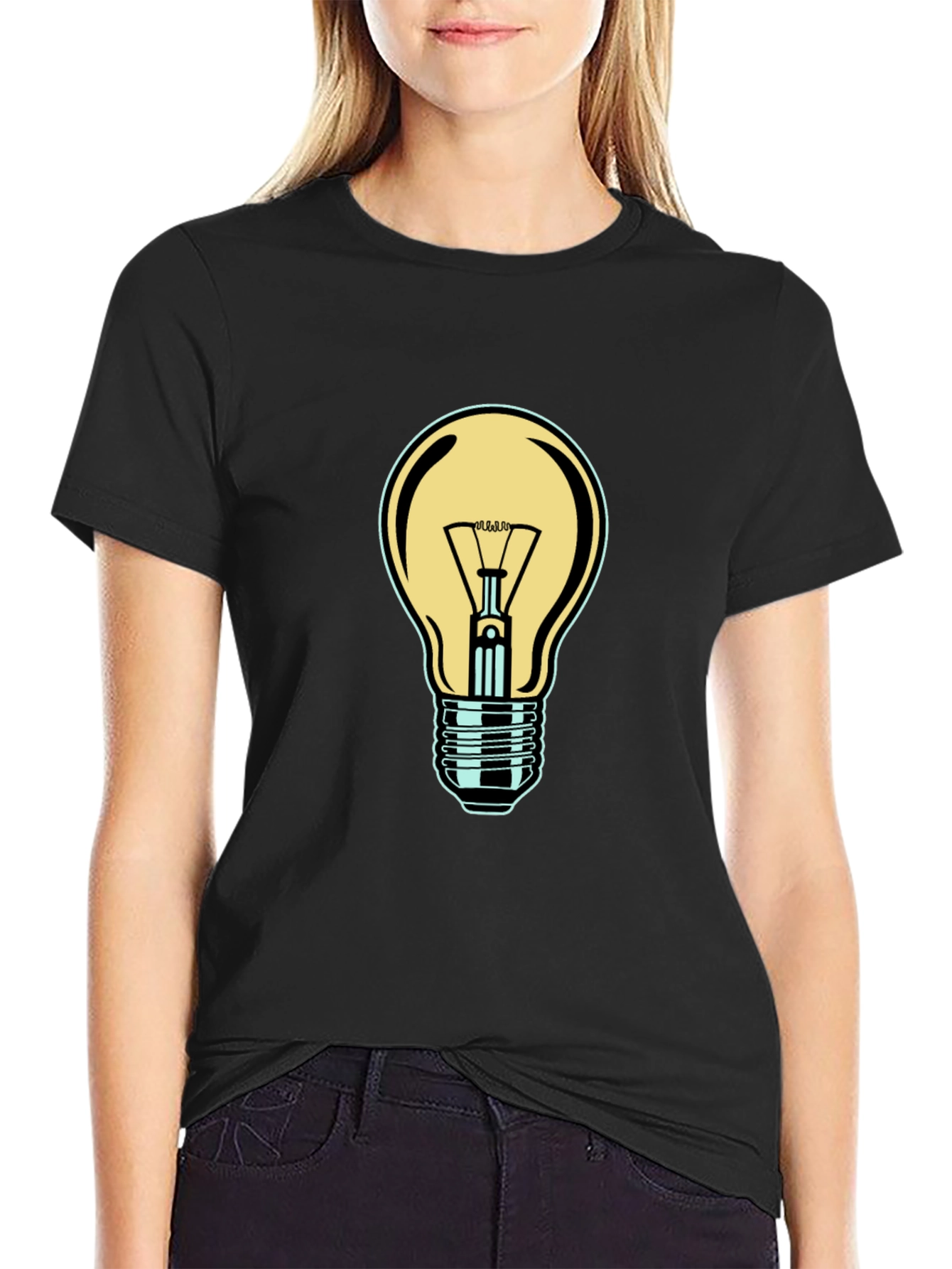 Mens Black T-Shirt with Light Bulb Design
