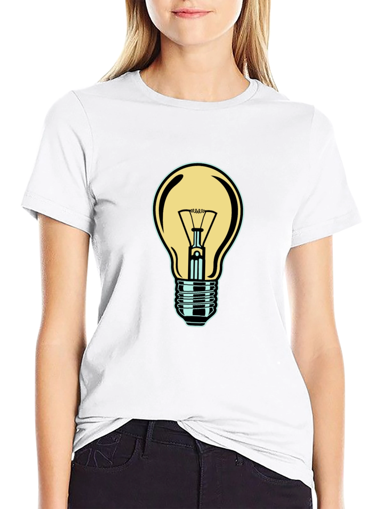 Mens Black T-Shirt with Light Bulb Design