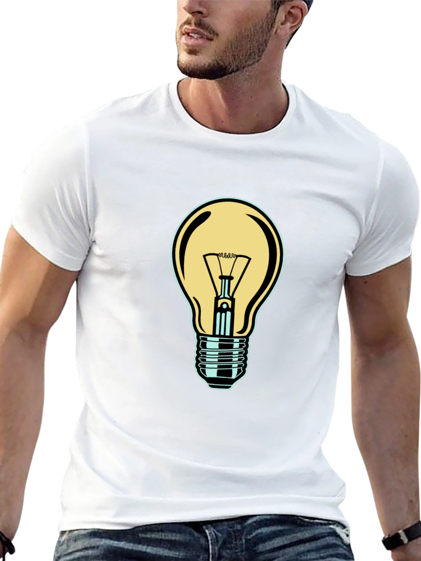 Mens Black T-Shirt with Light Bulb Design