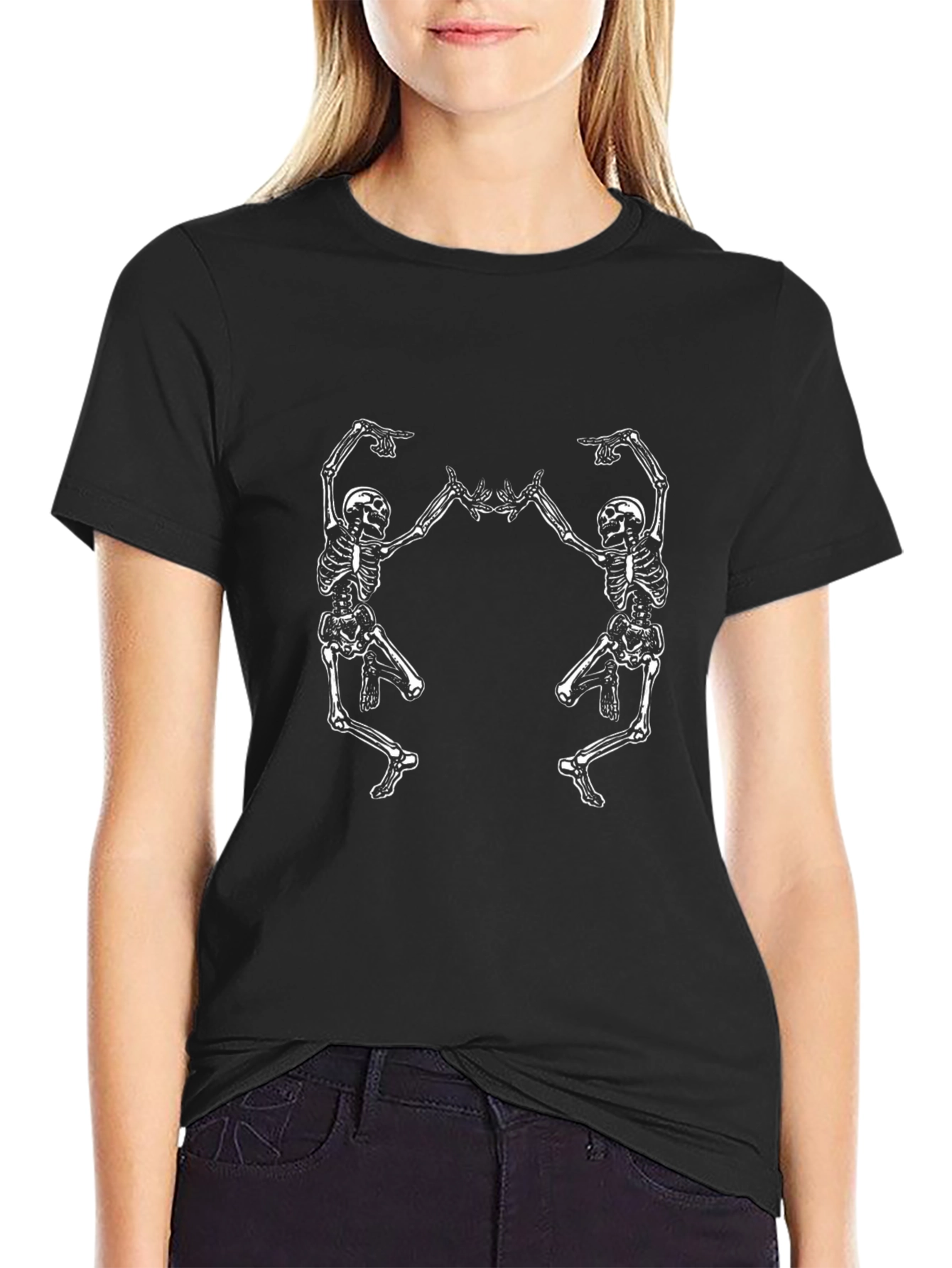 Dancing Skeletons Graphic Tee - Black Cotton T-Shirt