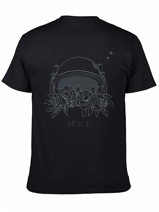 Space Helmet Floral Graphic Tee - Black