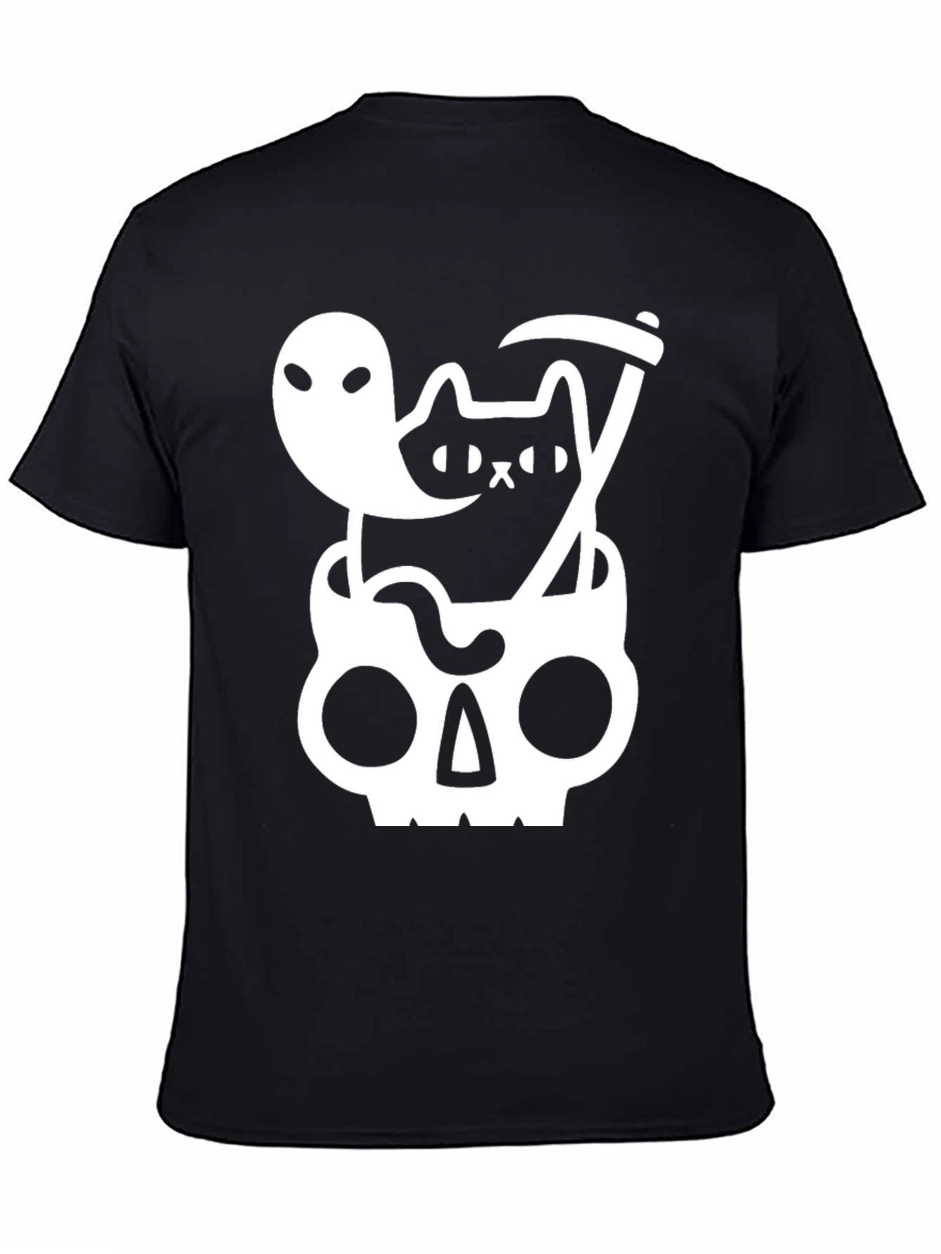 Spooky Cat & Ghost Skull T-Shirt