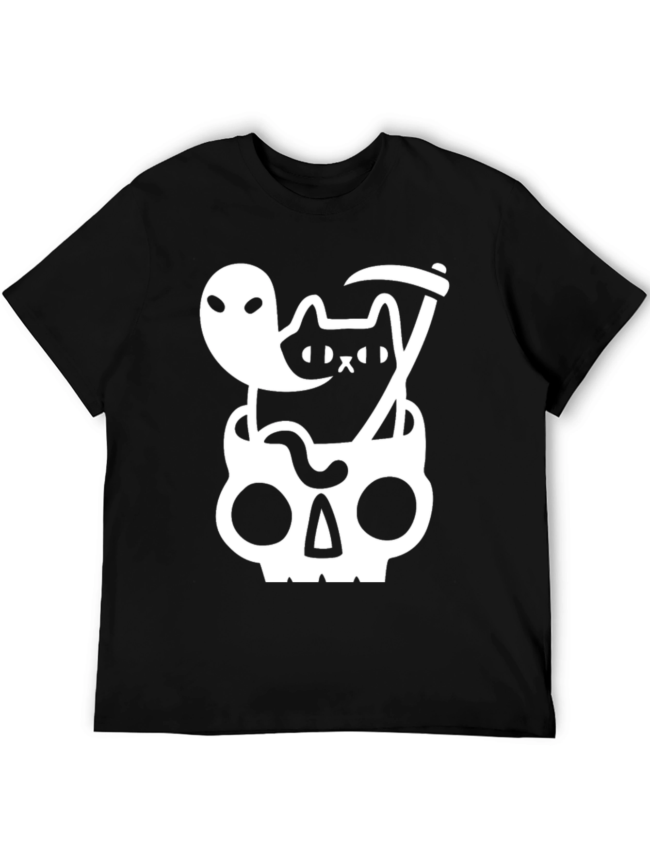 Spooky Cat & Ghost Skull T-Shirt