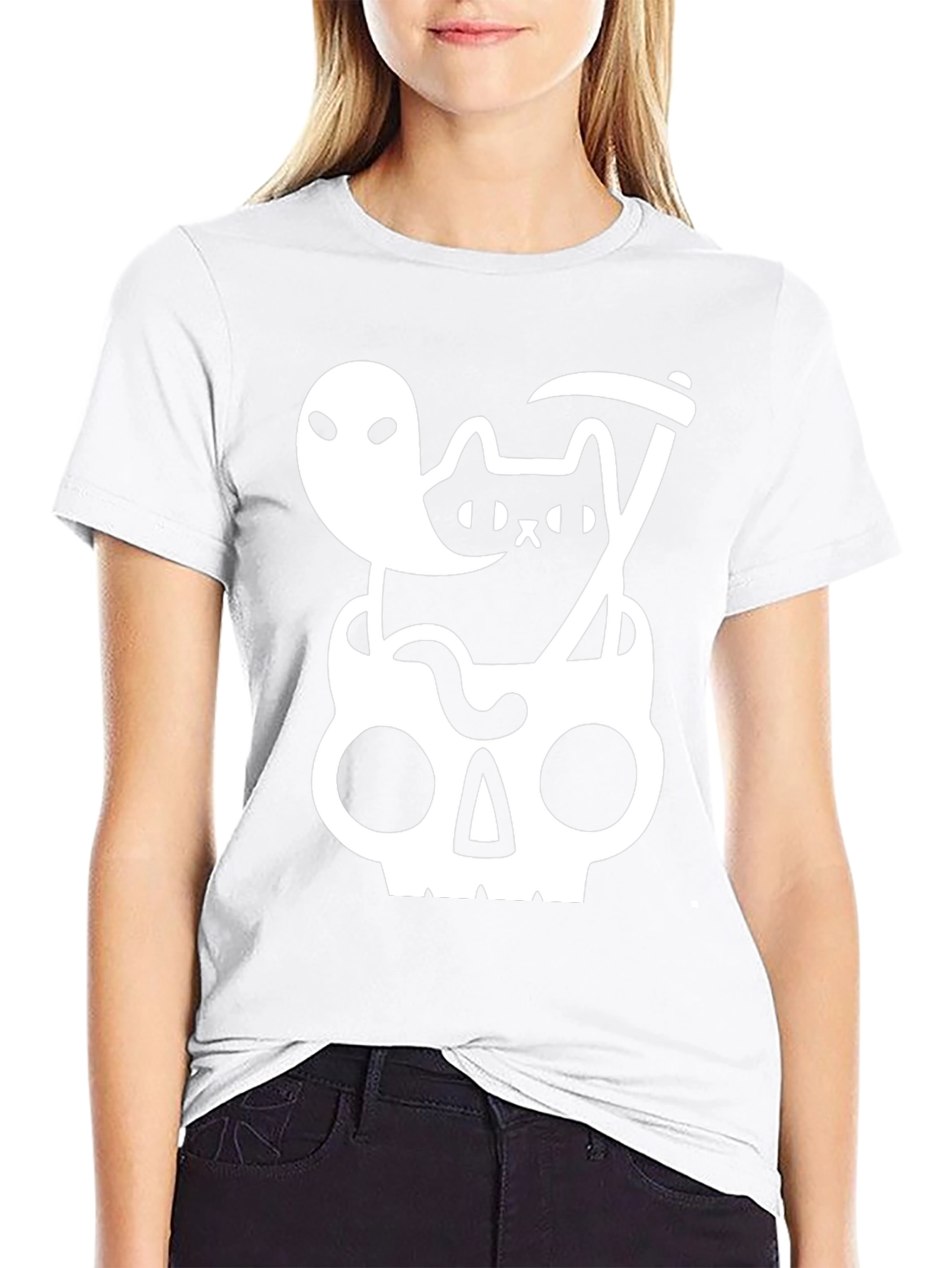Spooky Cat & Ghost Skull T-Shirt