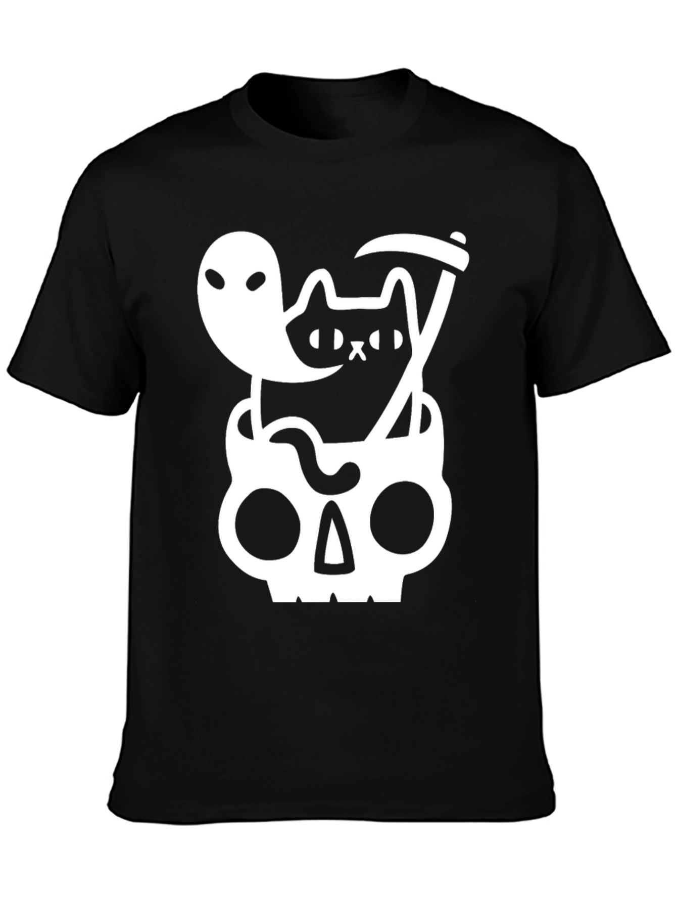 Spooky Cat & Ghost Skull T-Shirt