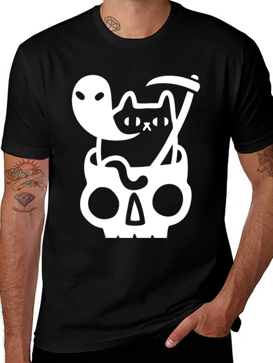 Spooky Cat & Ghost Skull T-Shirt