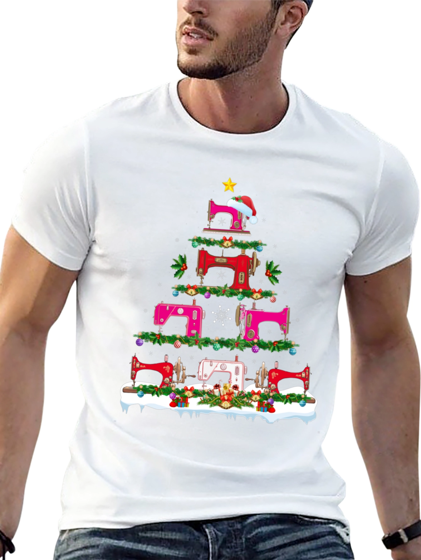 Sewing Machine Christmas Tree T-Shirt