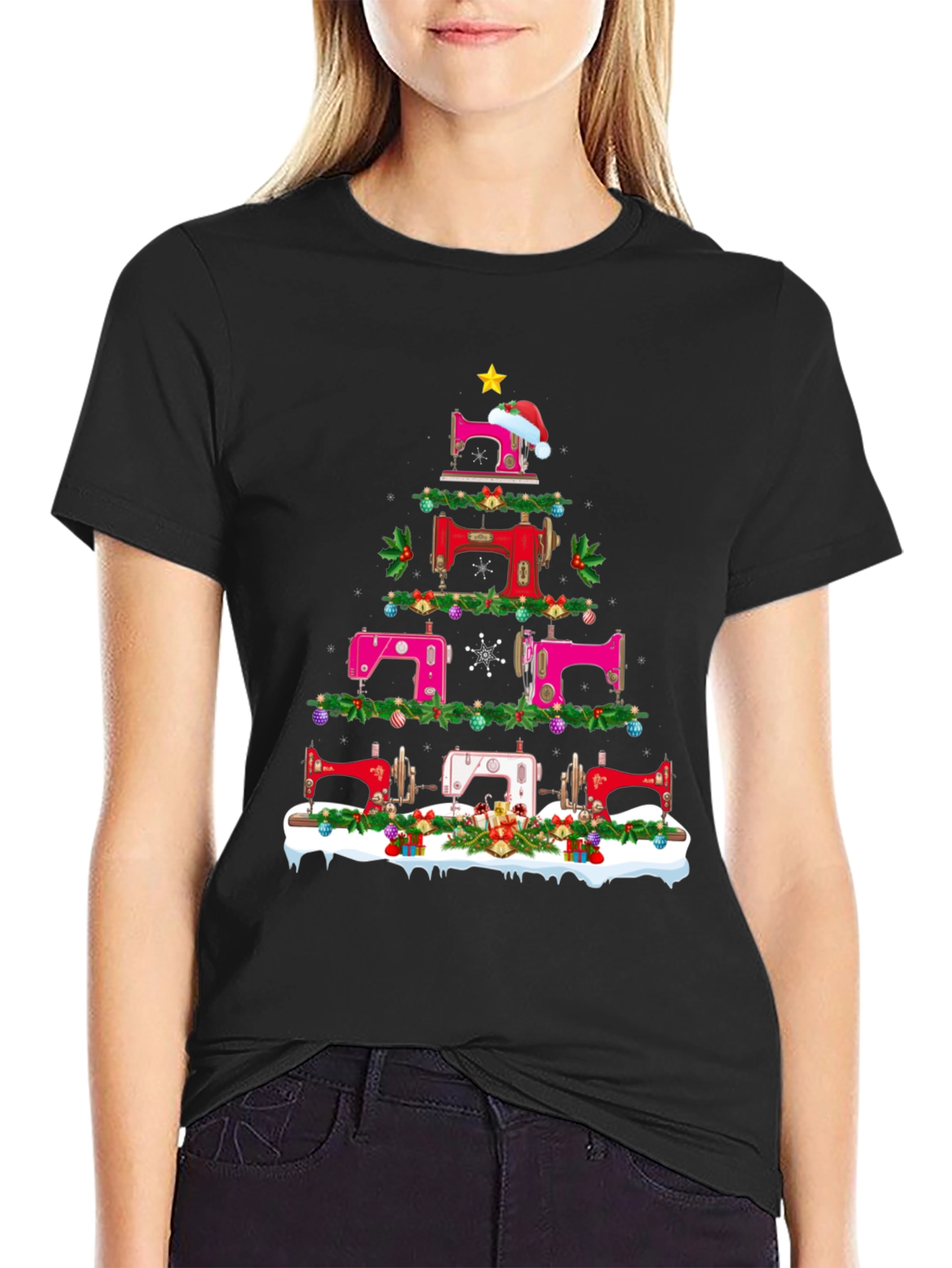Sewing Machine Christmas Tree T-Shirt