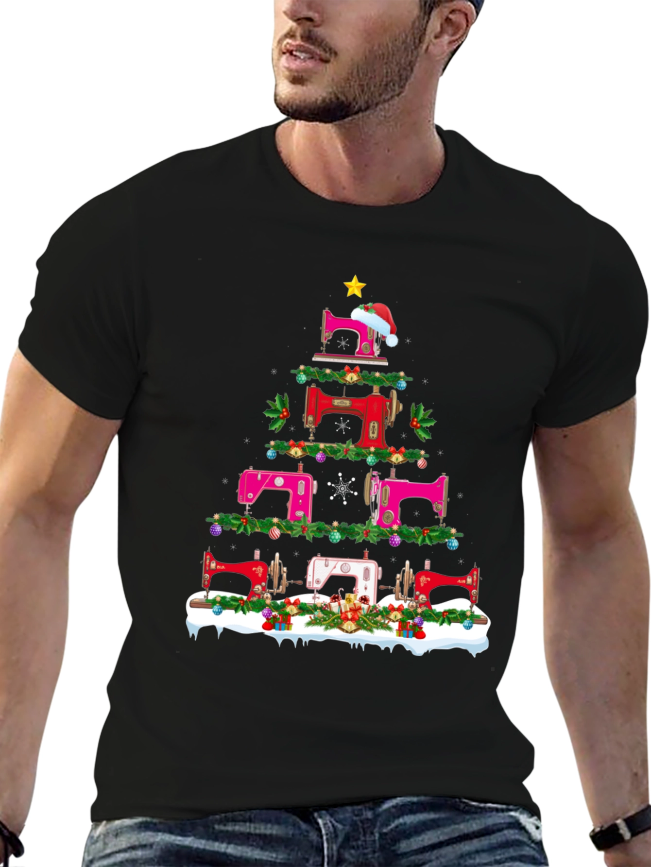 Sewing Machine Christmas Tree T-Shirt