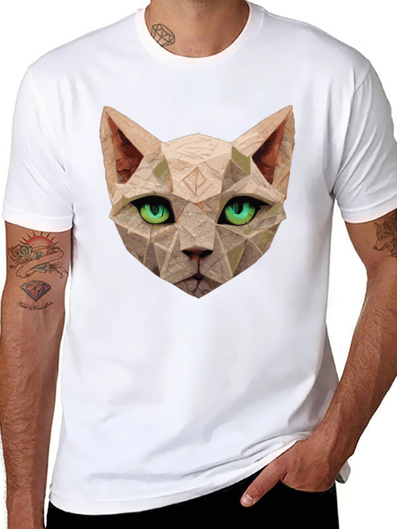 Geometric Cat T-Shirt - Unique Art Tee