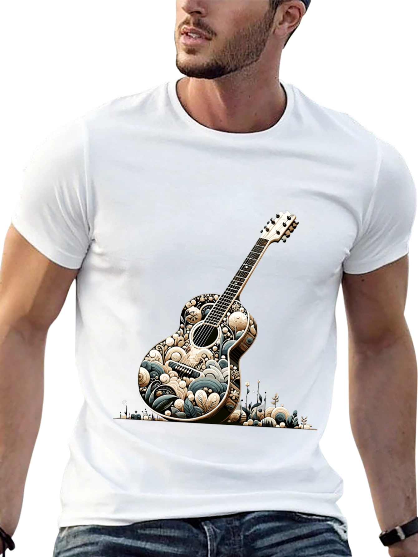 Guitar Graphic Tee - Black Cotton Blend