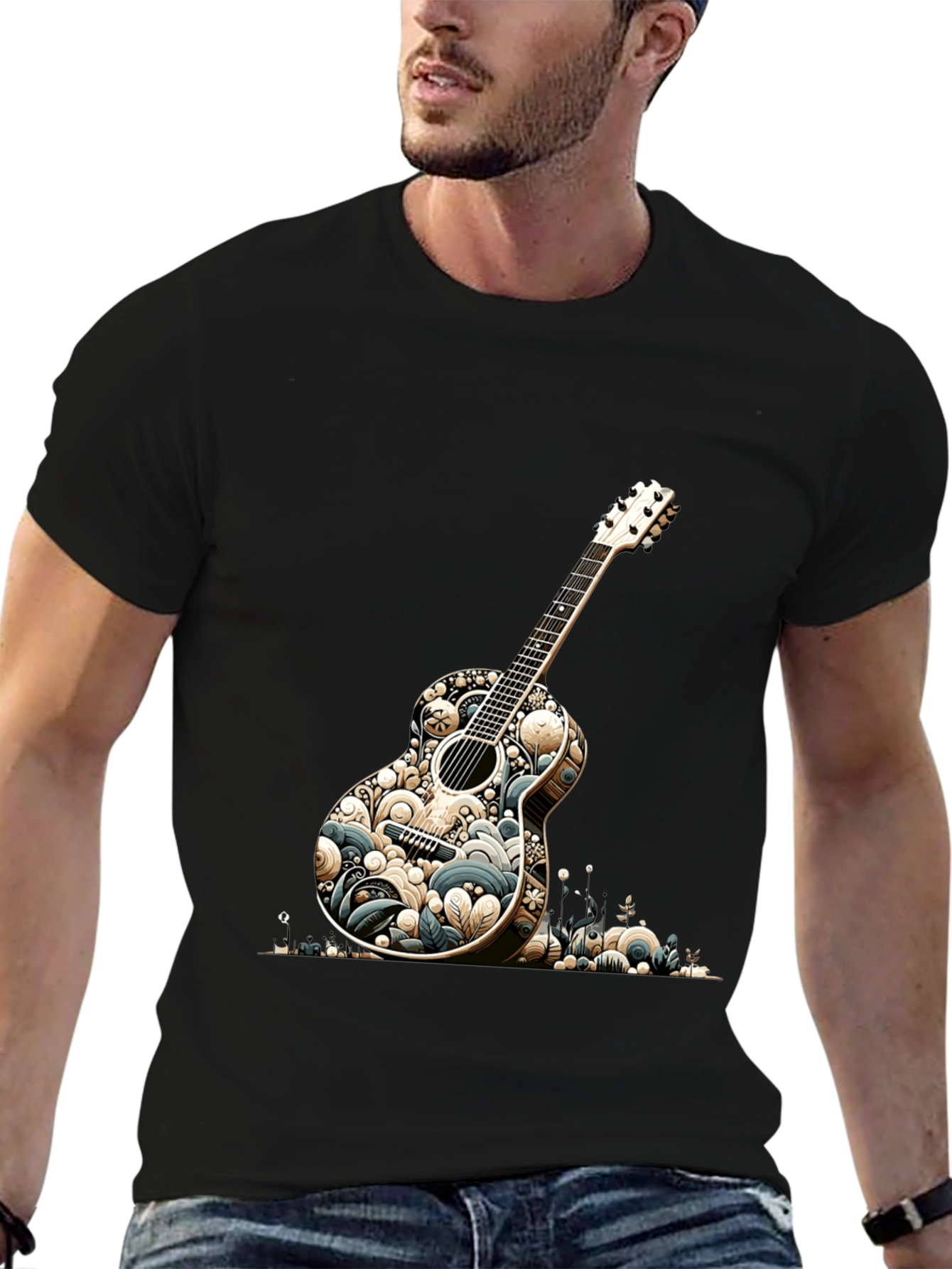 Guitar Graphic Tee - Black Cotton Blend