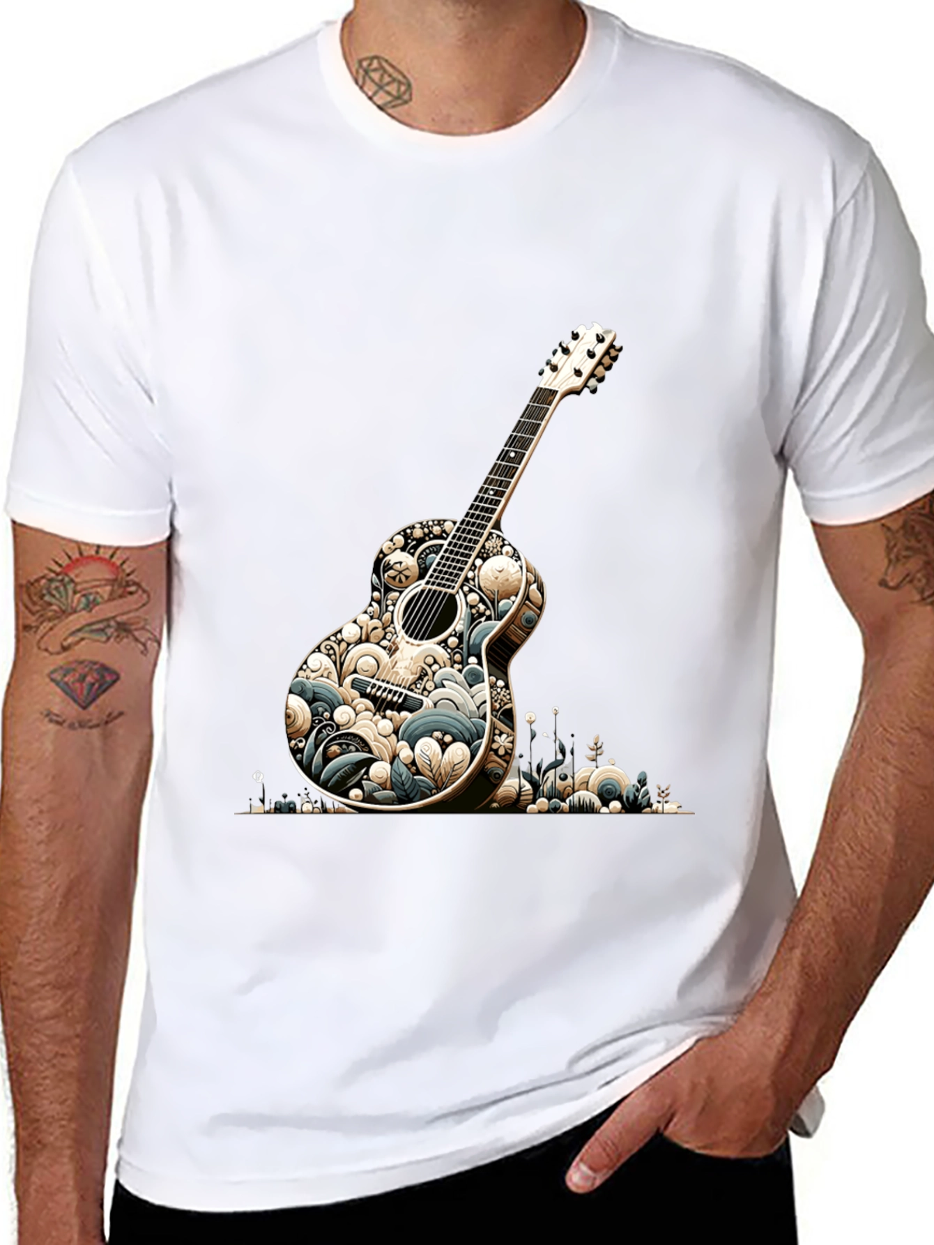 Guitar Graphic Tee - Black Cotton Blend