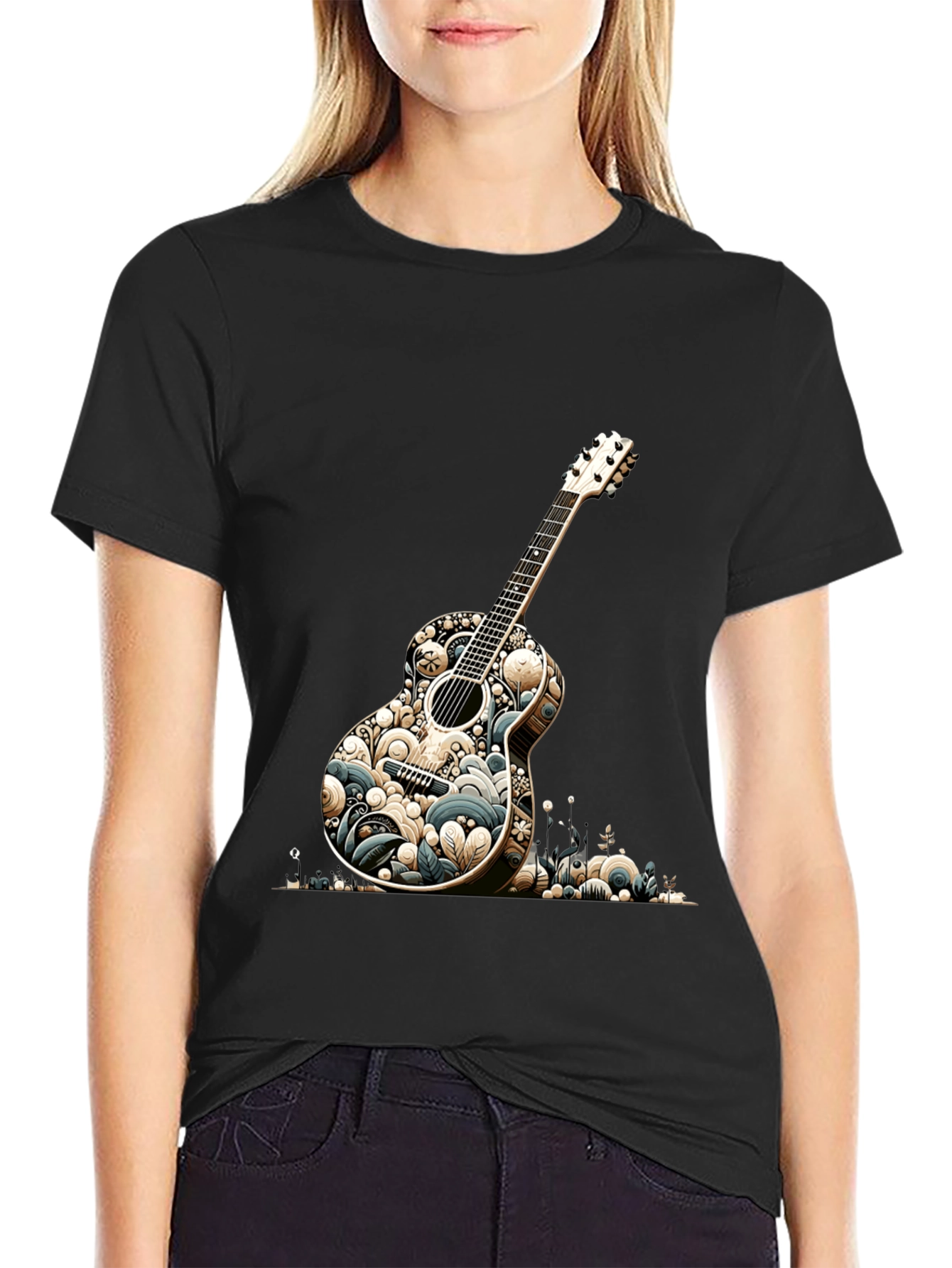 Guitar Graphic Tee - Black Cotton Blend