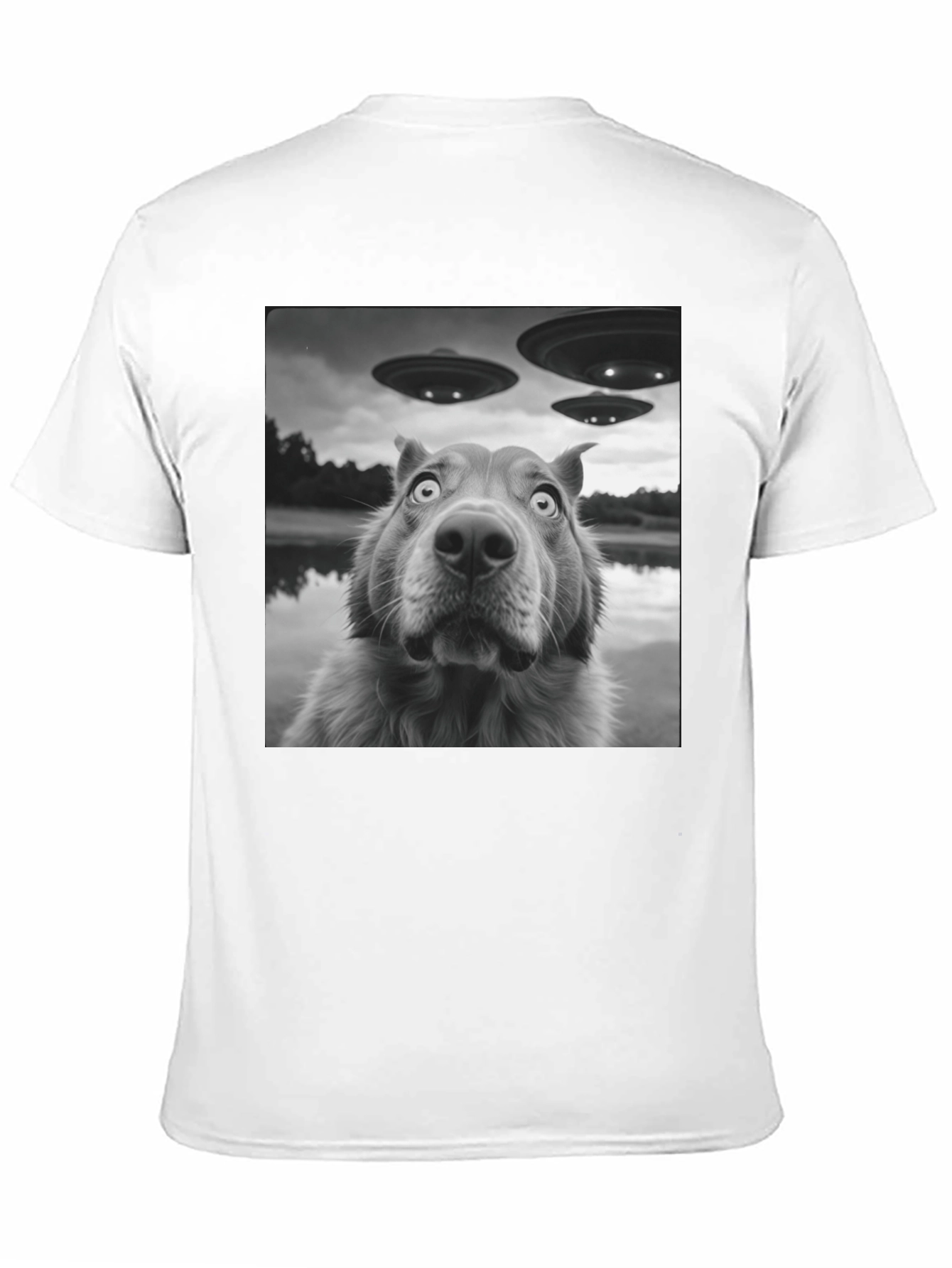 UFO Dog Black T-Shirt - Alien Invasion Design