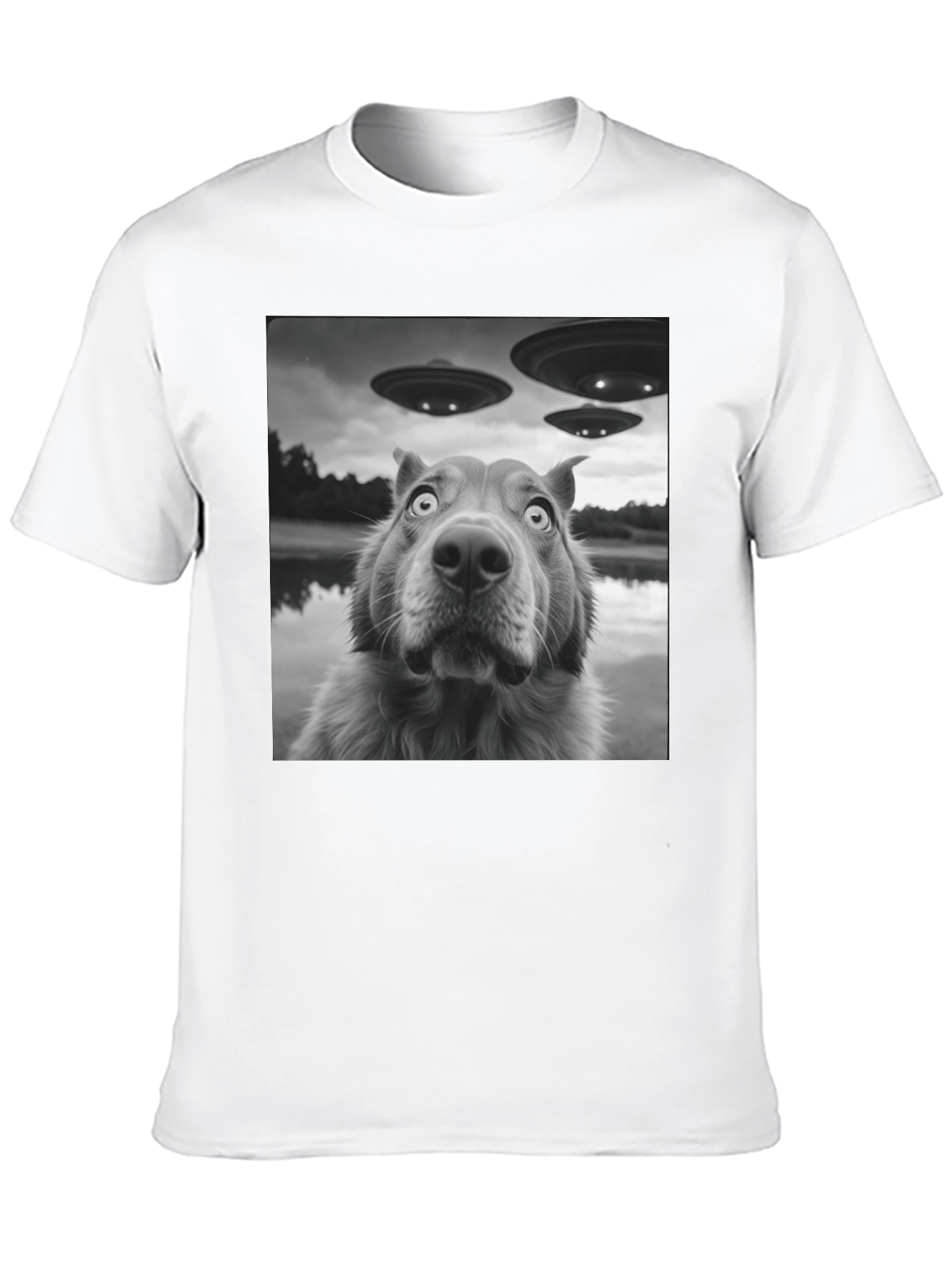 UFO Dog Black T-Shirt - Alien Invasion Design