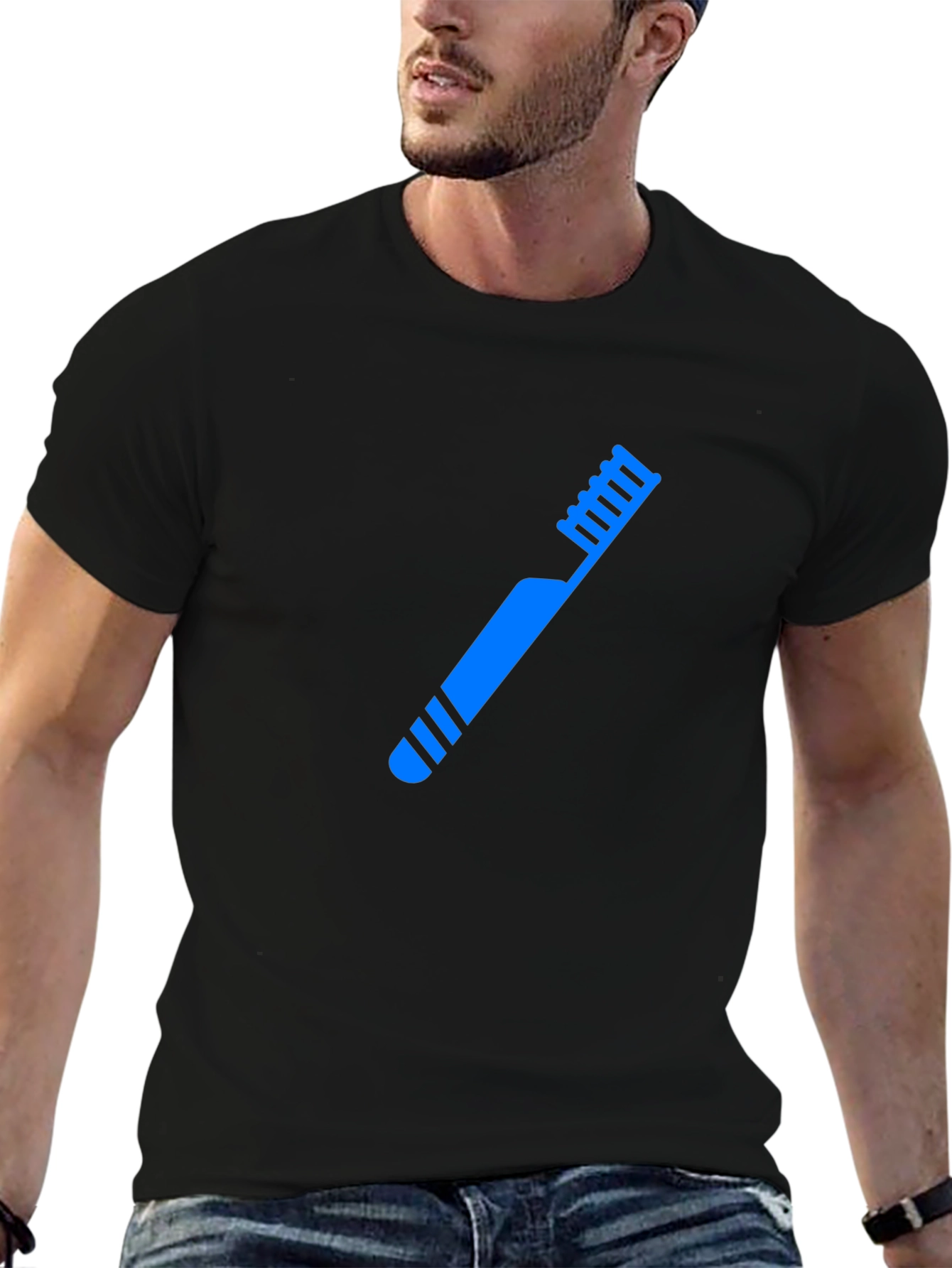 Blue Toothbrush Graphic Black T-Shirt