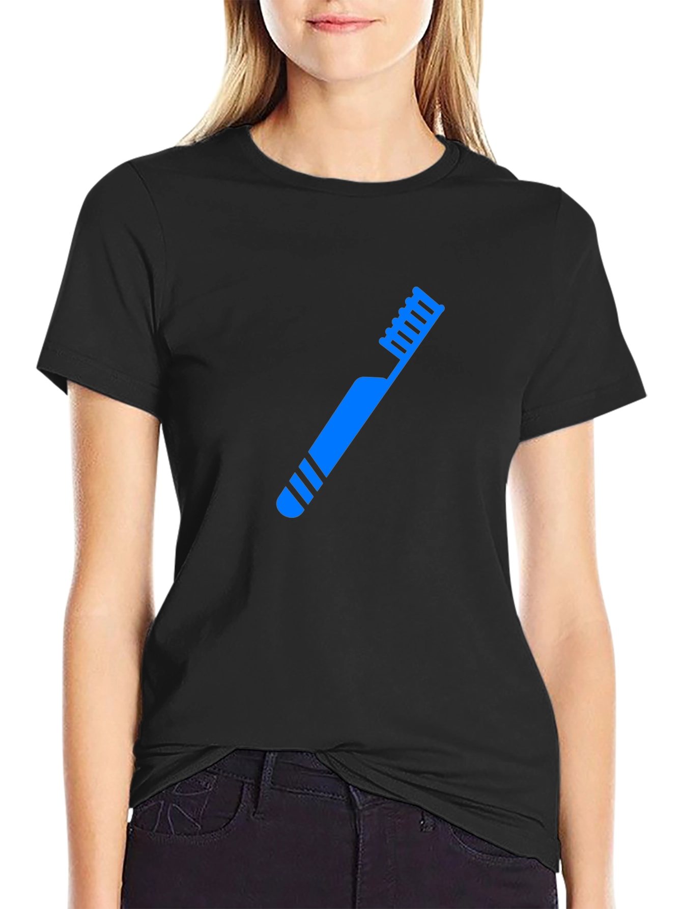 Blue Toothbrush Graphic Black T-Shirt