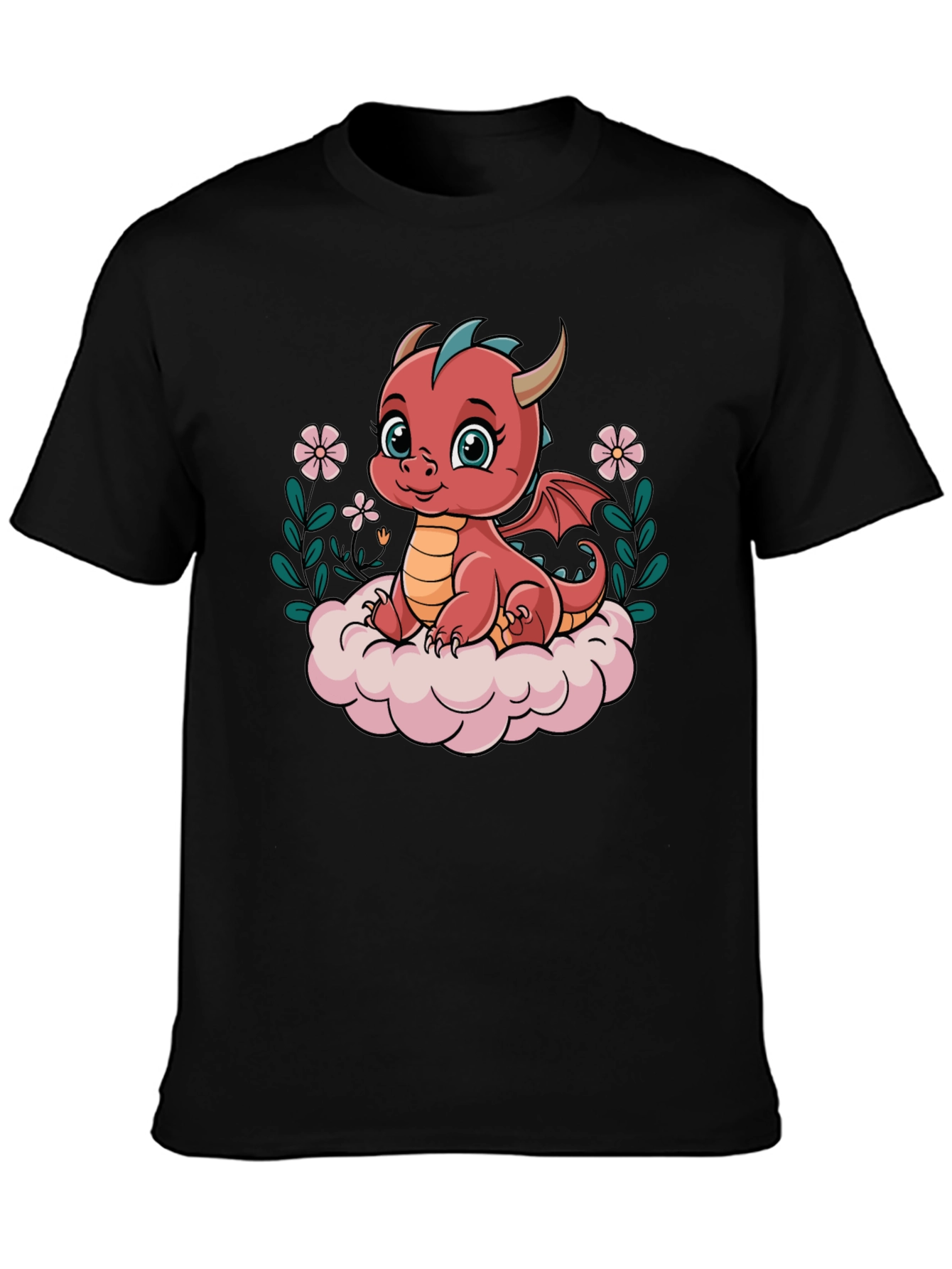 Cute Dragon Graphic Tee - Black Cotton Shirt