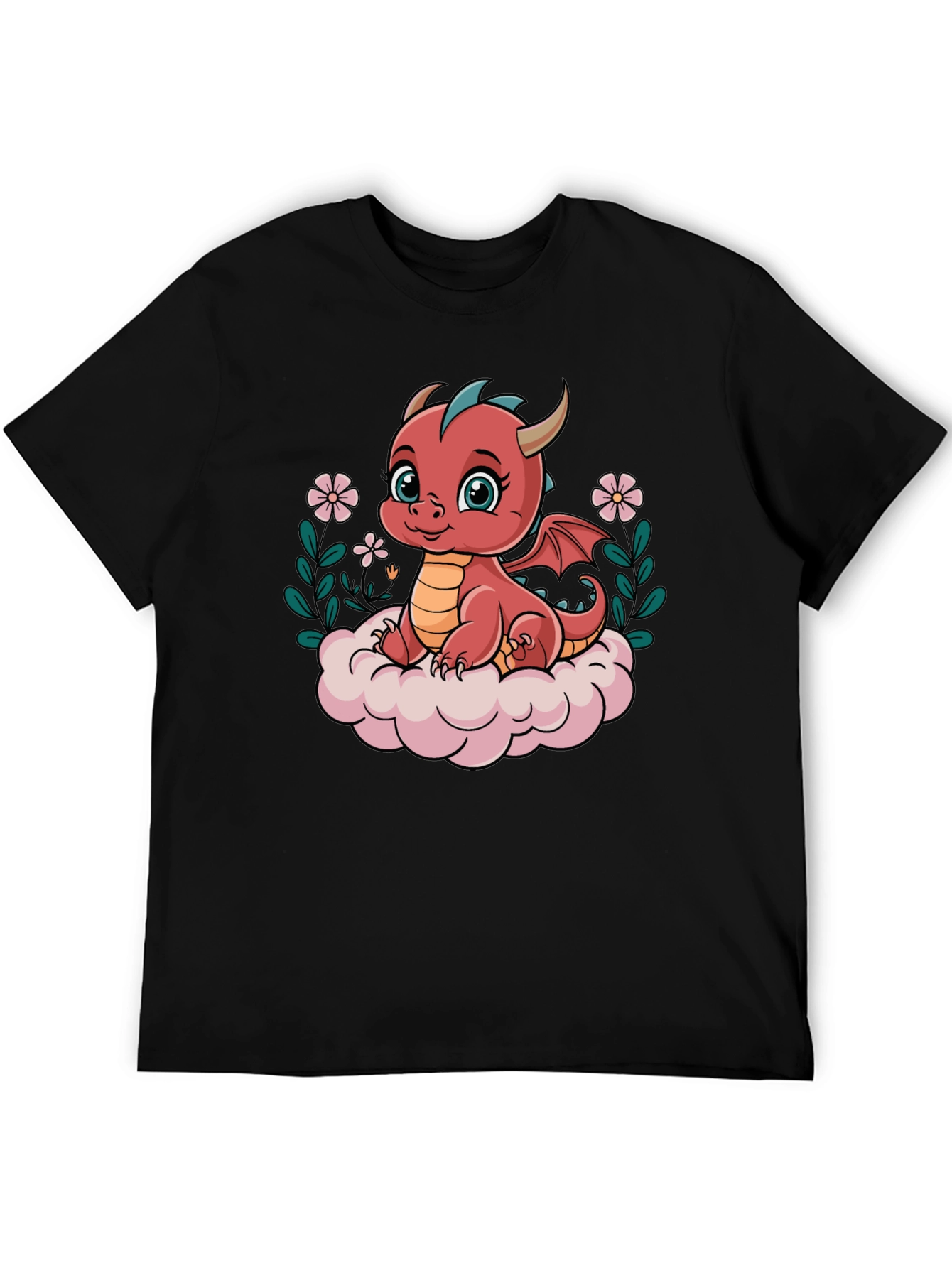 Cute Dragon Graphic Tee - Black Cotton Shirt