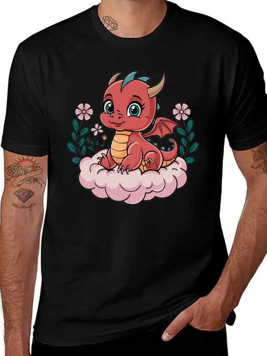 Cute Dragon Graphic Tee - Black Cotton Shirt