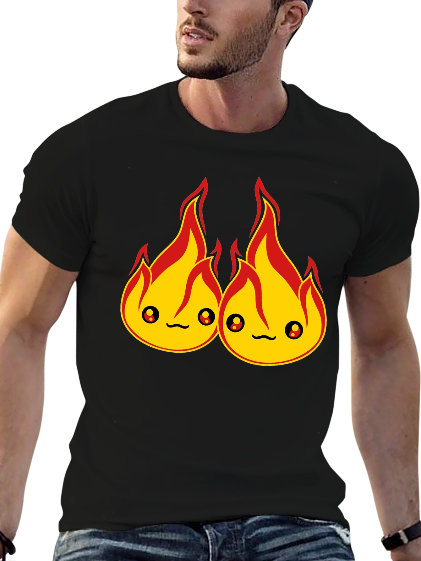 Cute Fire Flames Black T-Shirt