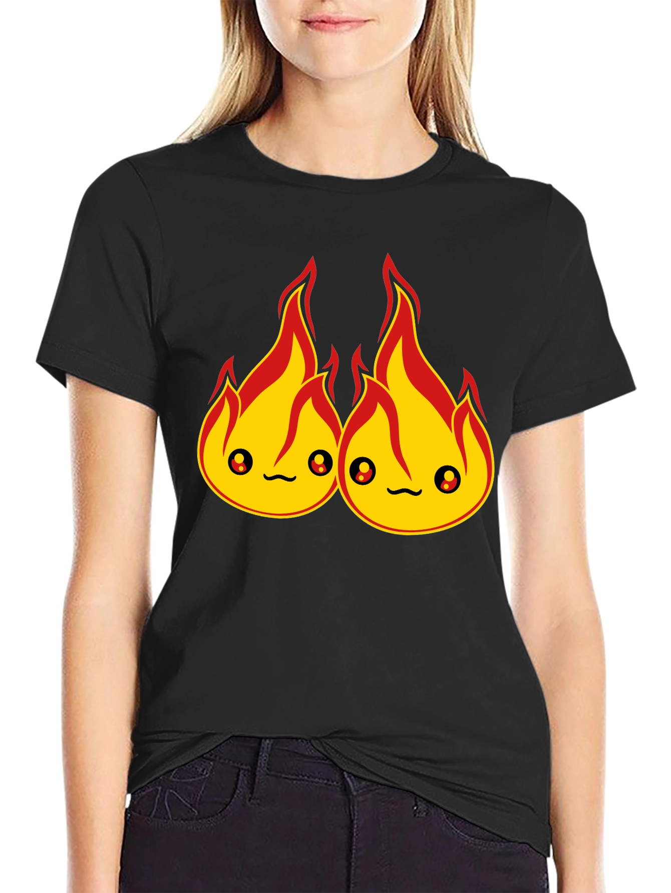 Cute Fire Flames Black T-Shirt