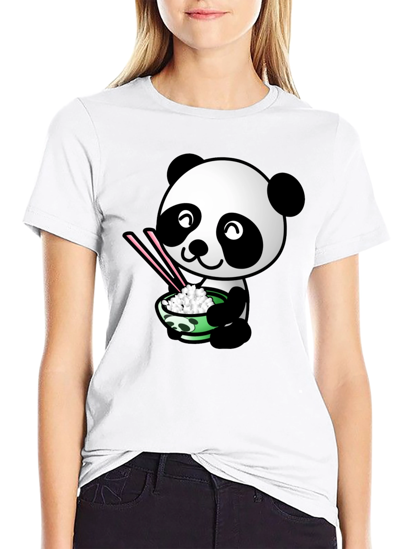 Panda Eating Rice Graphic T-Shirt