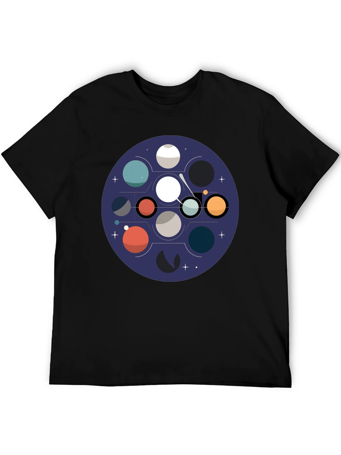 Cosmic Planets Graphic Tee - Black Cotton Blend