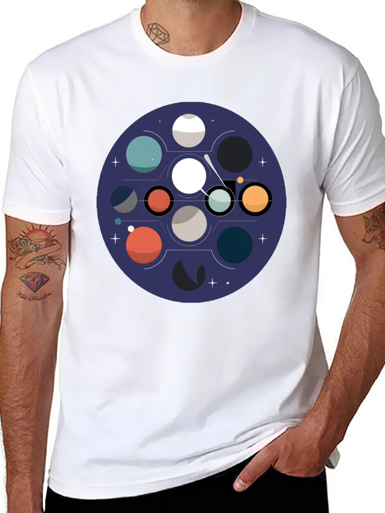 Cosmic Planets Graphic Tee - Black Cotton Blend