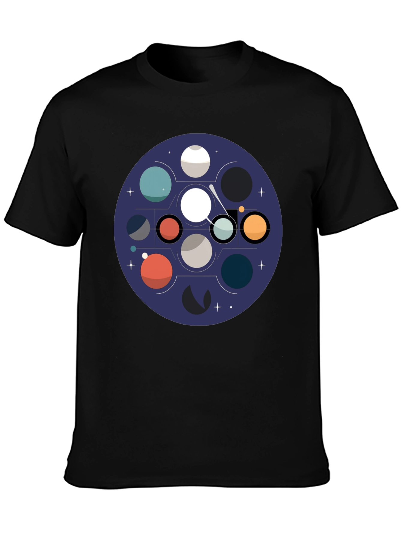 Cosmic Planets Graphic Tee - Black Cotton Blend