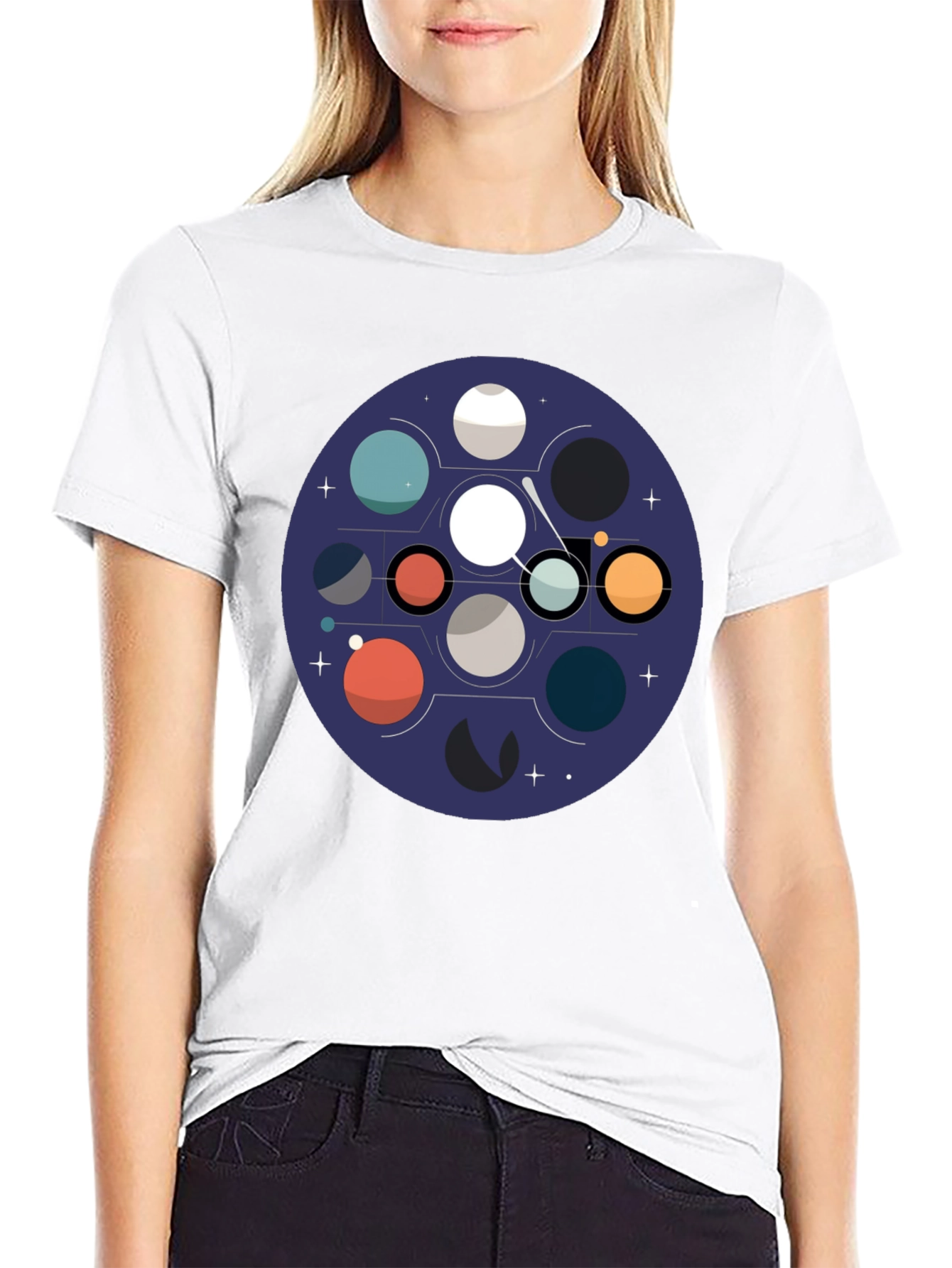Cosmic Planets Graphic Tee - Black Cotton Blend