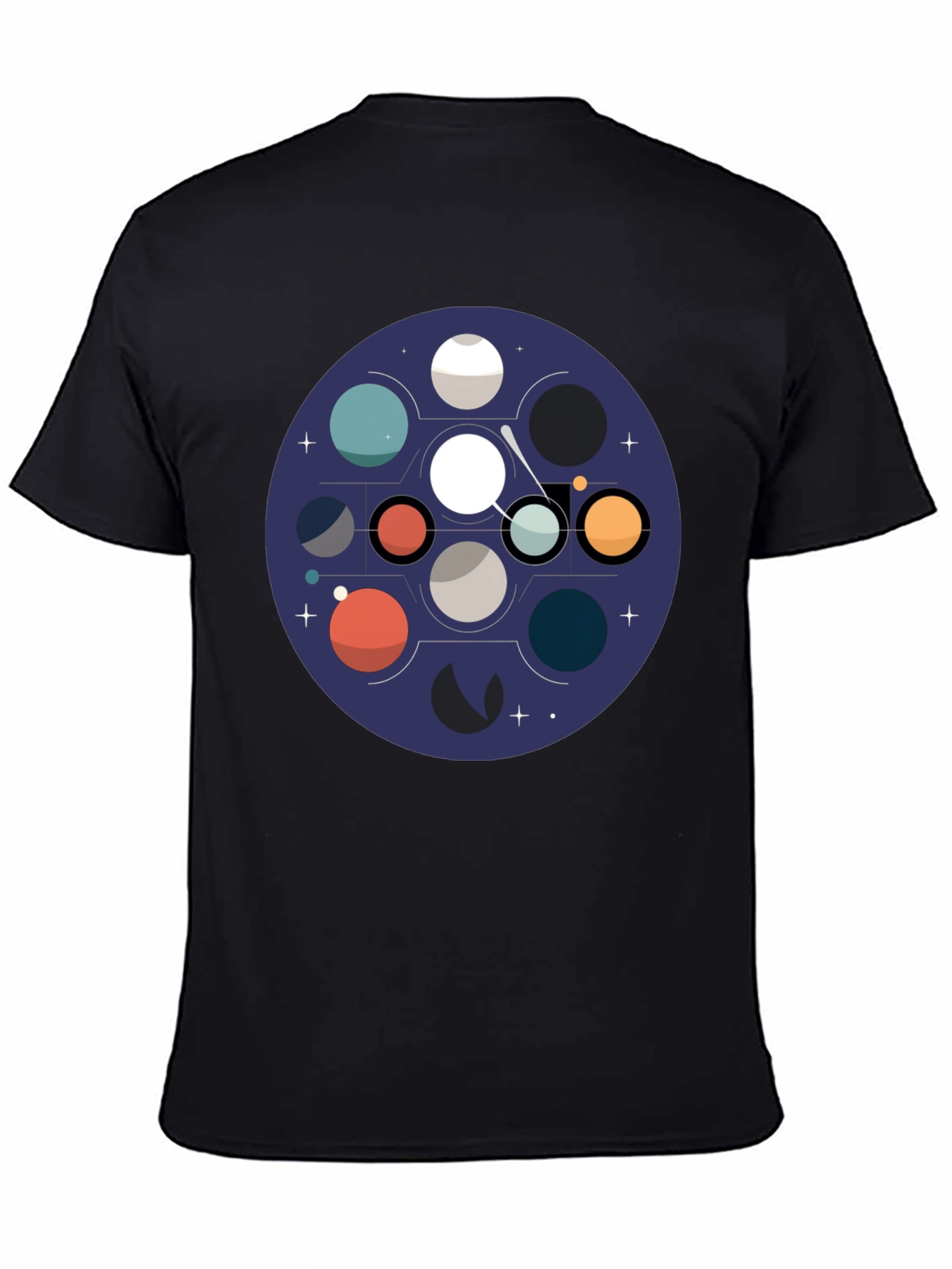 Cosmic Planets Graphic Tee - Black Cotton Blend